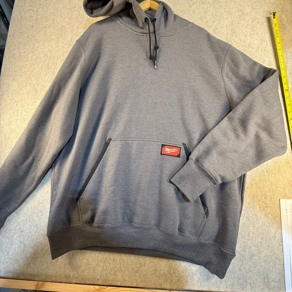 Milwaukee Mens XL‎ Gray Heavy Duty Pullover Hoodie Fleece Workwear Sweatshirt